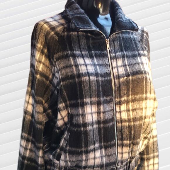 Workshop Republic Black White Plaid Short Teddy Jacket ~ Small, NEW - Picture 1 of 8